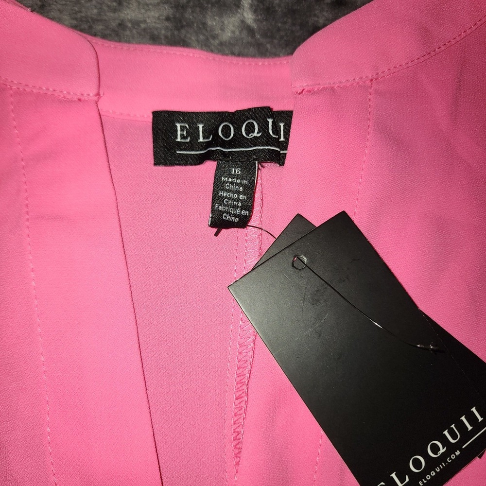 Eloquii Pink Sleeveless Split Neck Blouse Hidden Button Down Top Plus Size 16 - Picture 9 of 12